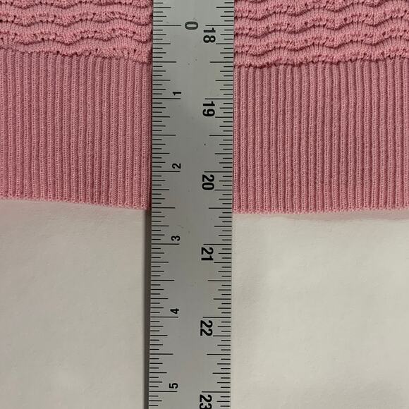 Greige L Womens Pink Knit Cardigan Sweater Gold Button Flower Detail Classic - Picture 7 of 9